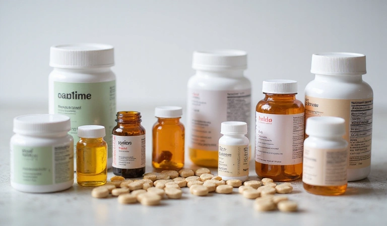 Suplementy diety i witaminy na stole